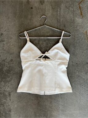 Zara White Spaghetti Strap Tie-Detail Cut Out Cami